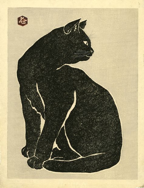 Asian Cat, Japanese Cat, Traditional Japanese Art, Black Cat Art, Japon Illustration, A Black Cat, Arte Inspo, Japanese Woodblock Printing, Cat Posters