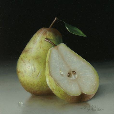 That's a Pear & a Half - Rob Ritchie - The Hunter Gallery Pear Oil Painting, Pear Aesthetic, Pears Photography, Pear Still Life, Pear Photography, Pear Painting, Composition Ideas, Dutch Still Life, Pear Art