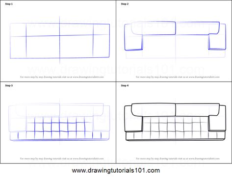 How to Draw Sofa Couch Top View Printable Drawing Sheet by DrawingTutorials101.com Couch Top View, Top View Furniture, How To Drow, L Couch, Sofa Drawing, Drawing Sheet, Rose Tutorial, Portfolio Ideas, Learn Drawing