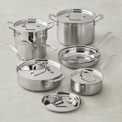 Cuisinart Multiclad Tri-Ply Stainless-Steel 12-Piece Cookware Set | Williams Sonoma Restaurant Sink, Steel Restaurant, Best Anniversary Gifts, Cookware Set Stainless Steel, Stainless Steel Pot, Pots And Pans Sets, Stainless Steel Cookware, Cooking Equipment, Cast Iron Cookware