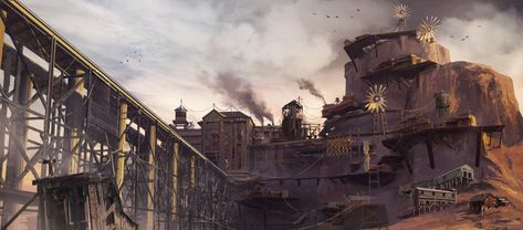 ArtStation - The Mining Colony Gothic Dnd, Mining Colony, Western Steampunk, Space Western, Steampunk City, Western Gothic, Weird West, Fallout Concept Art, Town Art