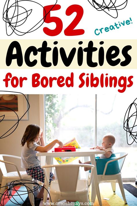 52 Activities for Bored Siblings ~ #craftsforkids #activitiesforkids #siblings #familytime #springactivities Bored Kids, Challenge Ideas, Challenges To Do, Bored At Home, Getting Bored, Family Fun Night, Bonding Activities, Family Fun Games, Stuck At Home