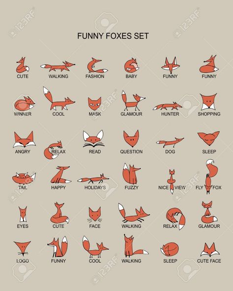 Fox icons, collection for your design. Vector illustration Stock Vector - 57955801 Orange Living Room Ideas, Fox Drawing Sketches, Funny Foxes, Sustainable Living Room, Cute Fox Drawing, Fox Sketch, Fox Drawing, Logo Design Set, Fox Illustration