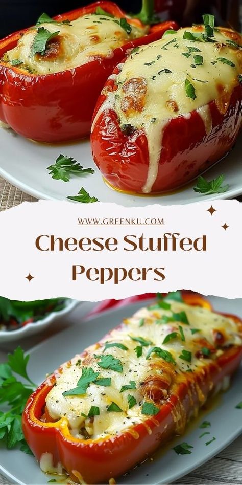 Cheese Stuffed Peppers Recipe Ingredients: 5 red peppers 400 g Greek feta cheese 100 g semi-hard cheese 1 clove of garlic 100 g tomatoes Coriander, chopped 200 g yogurt 2 tablespoons olive oil Pepper, to taste Oregano, to taste Cream with balsamic vinegar, for drizzling #Pepper #Stuffed Stuffed Red Pepper, Greek Stuffed Peppers, Pepper Stuffed, Red Pepper Recipes, Stuffed Peppers Recipe, Cheese Stuffed Peppers, 15 Minute Meals, Cheese Stuffed, Peppers Recipes