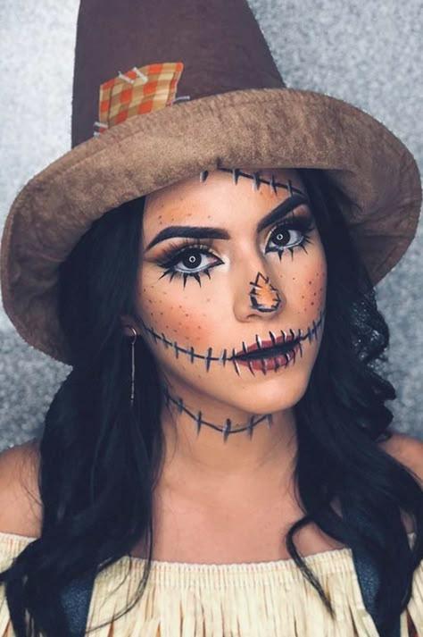 Scarecrow Makeup Ideas, Scarecrow Halloween Makeup, Pelottava Halloween, Halloween Costumes Scarecrow, Makeup Zombie, Makeup Ideas For Halloween, Scarecrow Makeup, Halloween Make-up Looks, Halloweenský Makeup