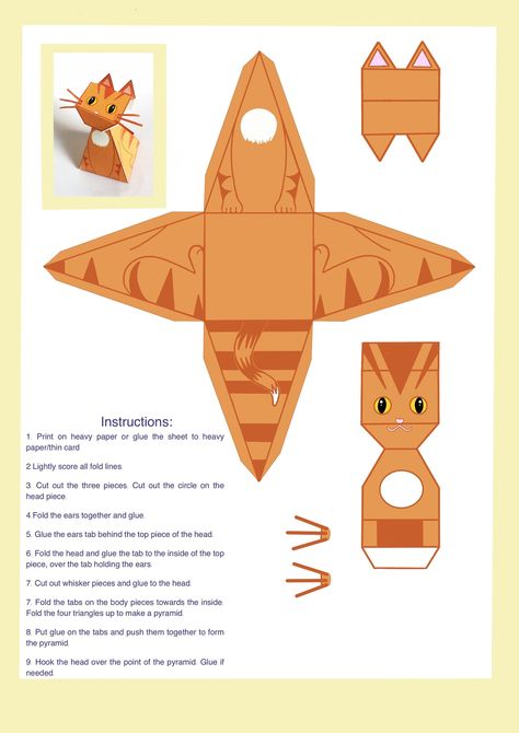 Ginger Cat Paper Sculpture, cut out and make - printable PDF template, instant download - DIY 3D paper craft Cat Paper, Animal Printables, Paper Toys Template, Sculpture Projects, Ginger Cat, Diy 3d, 3d Paper Crafts, Cat Crafts, Pdf Templates