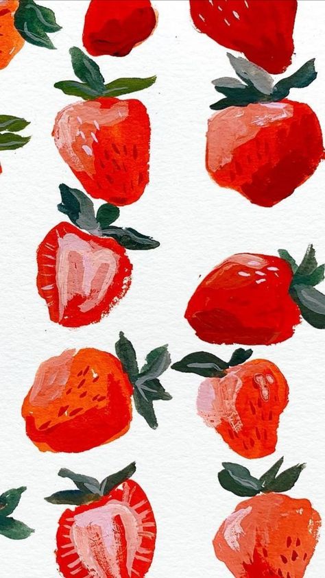 Oranges Painting Aesthetic, Strawberry Guache Painting, Easy Fruit Painting, Fruit Painting Ideas, Abstract Fruit Painting, Gouache Fruit, Arlo Tattoo, Abstract Strawberry, Strawberry Painting