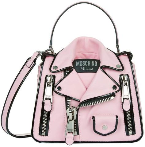 Moschino Leather Jacket Shoulder Bag Moschino Bags, Pink Bags, Designer Shoulder Bags, Leather Silver, Coach Swagger Bag, Strap Tops, Luxury Gifts, Printed Leather, Luxury Items