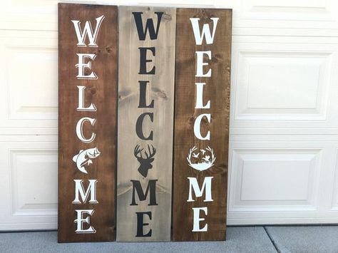 Aztec Welcome Sign, Deer Welcome Sign Front Doors, Horse Welcome Sign, Barnwood Welcome Signs, Cabin Welcome Signs Rustic, Rustic Thanksgiving Decorations, Hunting Ideas, Board Sayings, Wood Porch