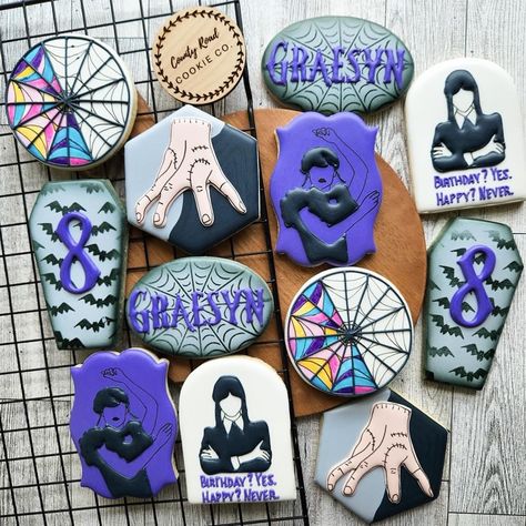 Wednesday Cookies, Taylor Texas, Twins Party, Custom Sugar Cookies, Corgi Art, Edible Art, Royal Icing, Hand Decorated, Cookie Decorating