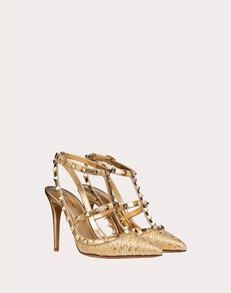 Rockstud Raffia Pump With Straps 100mm for Woman