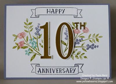 Yellowbear Stampin: Happy 10th Wedding Anniversary 10th Wedding Anniversary Wishes, Anniversary Cards For Him, Anniversary Cards Handmade, Special Birthday Cards, Happy 10th Anniversary, Wedding Congratulations Card, Wedding Anniversary Wishes, Diy Anniversary, 10th Wedding Anniversary