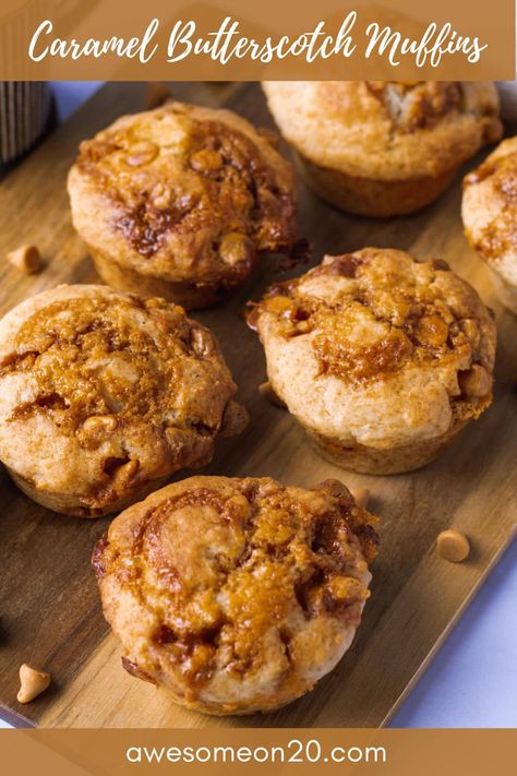 Caramel Butterscotch Muffins are going to bring so much simple sweetness into your life. This quick and easy muffin recipe is perfect for sharing, so raise the vibration of everyone around you with an awesome treat. #muffinrecipe #caramel #butterscotch Carmel Muffins Recipe, Butterscotch Chip Muffins, Best Fall Muffins, Caramel Muffins Recipes, Butterscotch Muffins Recipe, Salted Caramel Muffins, Avery Cooks, Unique Muffin Recipes, Fall Muffin Recipes