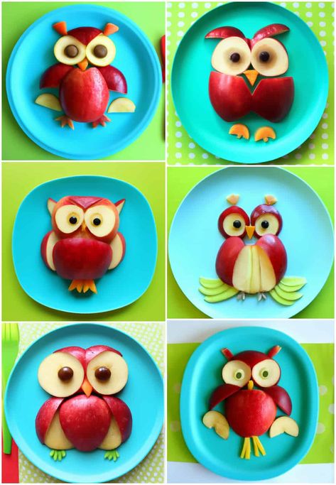 Apple Food Art, Owl Snacks, Owl Food, Kids Food Crafts, Deco Fruit, Fruit Platter Designs, Creative Snacks, Food Art For Kids, Amazing Food Art