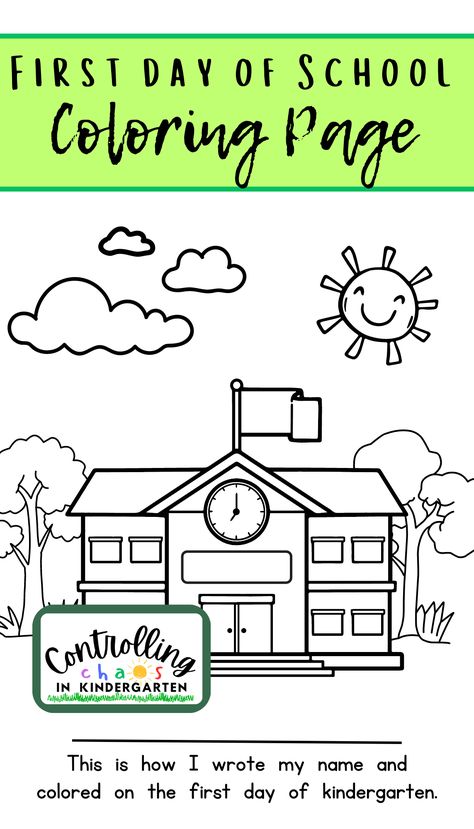 Document how your student or child colored and wrote on the first day of kindergarten with this simple coloring page. First Day Of Kindergarten, School Coloring Pages, Kindergarten First Day, Easy Coloring Pages, School Colors, First Day Of School, First Day, Coloring Page, One Day