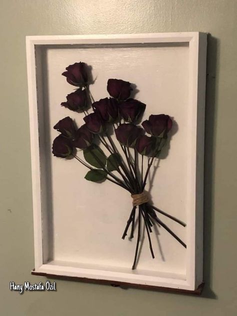 Frames With Dried Flowers, Shadow Box Roses Dried Flowers, Roses In Shadow Box Diy, Save Roses Dried Flowers, Dried Rose Decoration, Shadow Box Roses, Things To Do With Dried Roses, Ideas For Dried Roses, Dried Roses Shadow Box Ideas