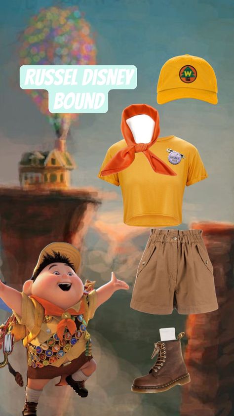 russel from up disney bound! #up #disneybound #disneybounding #disneystyle #disneyoutfit #russel #pixar #pixarup Russell Disneybound, Pixar Inspired Outfits, Pixar Costumes Diy, Animal Kingdom Disneybound, Up Disneybound, Pixar Disneybound, Pixar Outfits, Disfraz Up, Anna Disneybound