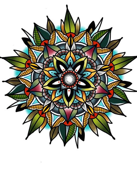 Traditional Mandala Tattoo, Traditional Mandala, Traditional Tattoo Flowers, Mandala Tattoos, Tattoos Inspiration, Tattoo Flowers, Elbow Tattoos, Colorful Mandala, Sketch Tattoo Design