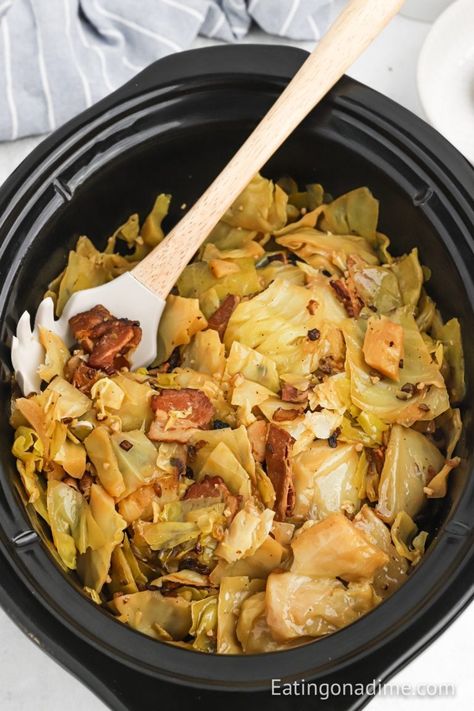 Crock Pot Cabbage Recipe - Eating on a Dime Southern Veggies, Crockpot Cabbage, Slow Cooker Cabbage, Crockpot Cabbage Recipes, Cook Cabbage, Chicken Fajitas Crockpot, Crock Pot Cabbage, Cabbage And Sausage, Cabbage Recipe