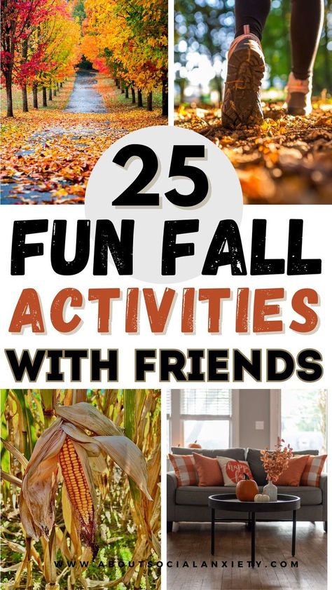 Are you looking for fun fall activities to stay social? This post shares 25 fun fall activities that you can do with friends to stay social. Ideas include things like enjoying a nature walk or visiting a pumpkin patch. Also sharing fall bucket list ideas, fall wedding guest dress ideas, and fall guest bedroom ideas. Fall Activities For Best Friends, Fun Things To Do In Fall With Friends, Inexpensive Things To Do With Friends, Bff Activities Things To Do, Fall Activities For Girls Night, Things To Do In The Fall With Friends, Things To Do With New Friends, Fall Girls Night Activities, Fall Activities For Friends