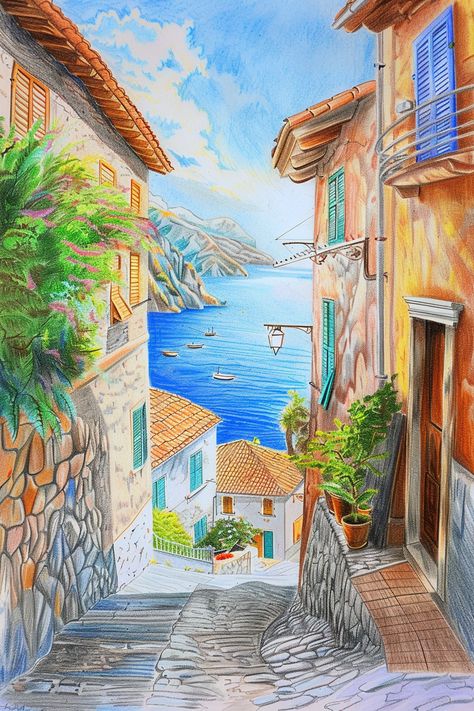 Colored Pencil Artwork Ideas Landscape, Pencil Crayon Drawing Tutorials, Pencil Color Sketches Artworks, Easy Things To Draw With Colored Pencils, Coloured Pencils Drawing, Pencil Color Drawing For Beginners, Art With Pencil Colours, Color Pencil Art Easy, Pencil Colour Sketches For Beginners