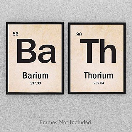 BATH Science Periodic Table of Elements - Set of 2-11x14 Unframed Art Prints - Funny Geek Chemistry Themed Bathroom Decor Image 1 of 5 Science Periodic Table, Themed Bathroom Decor, Geek Home Decor, Chemistry Humor, Table Of Elements, Themed Bathroom, Printed Tile, Geek Decor, Bathroom Themes