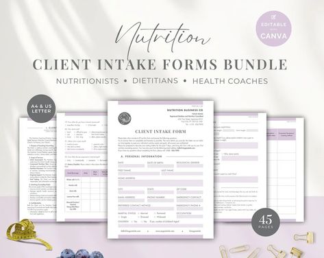 ColoreaStudio Nutrition Client Intake Form Bundle | Nutrition Coaching Template | Dietitian, Nutritionist Forms | Client Evaluation, Onboarding Form Client Intake Form, Nutritionist Dietitian, Intake Form, Nutrition Coaching, Health And Wellness Coach, Nutrition Coach, Form Design, Wellness Coach, Health Coach