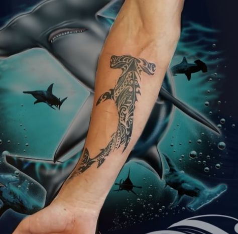 Hammerhead Tattoo, Shark Tattoo Meaning, Shark Tattoo Ideas, Nautical Tattoo Sleeve, Mens Body Tattoos, Hammerhead Shark Tattoo, Lower Arm Tattoos, Lower Leg Tattoos, Taboo Tattoo