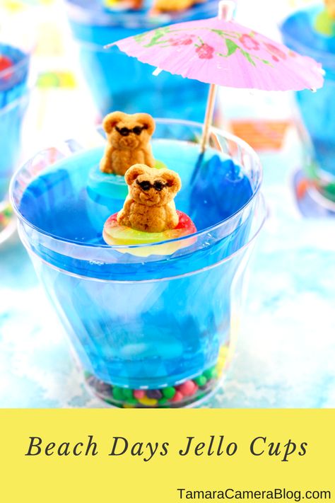 Beach Days Jello Cups Bible School Snacks, Beach Ball Birthday, Pool Party Food, Jello Cups, Pool Party Themes, Kids Treat, Water Party, Beach Birthday, Teddy Bear Baby Shower