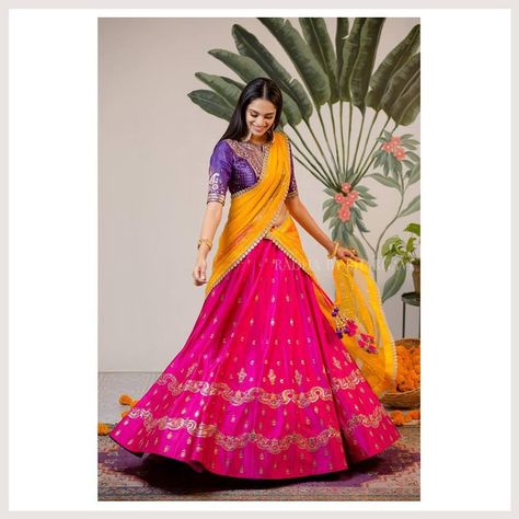 Fashion Photography Indian, Colorful Saree, Bhargavi Kunam, Lehenga Color Combinations, Langa Voni, Photography Indian, Lehenga Saree Design, Half Saree Lehenga, Half Sarees