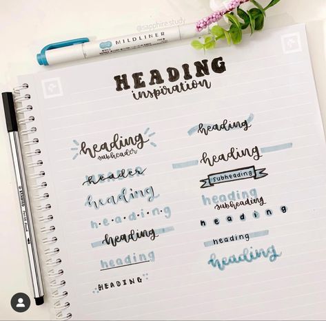 Sub Heading Ideas, Heading Design For Notes, Titles Ideas, Header Ideas, Book Creative, Lettering Guide, Journal Notes, Bullet Journal Mood Tracker Ideas, Effective Study Tips