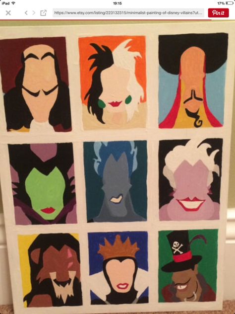 Disney Drawing Challenge, Disney Drawing, Cute Canvas Paintings, Disney Villains Art, Set Ideas, Cute Canvas, Canvas Painting Diy, Pinturas Disney, Art Pop