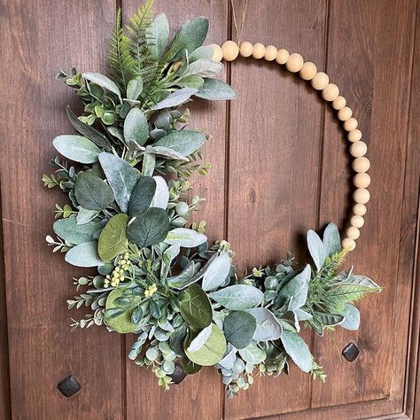 Bead Wreaths, Joululahjat Diy, Neutral Wreath, Beaded Wreath, Wreath Greenery, Boho Wreath, Modern Wreath, Door Wreaths Diy, Summer Wreaths