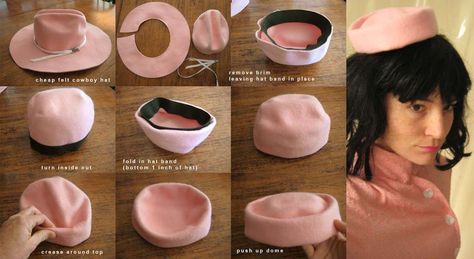 No-Sew 60-Second Pill Box Hat! Click the photo to see how! Pola Topi, Fascinator Hats Diy, Barbie Hat, Sewing Hats, Hat Tutorial, Hat Patterns To Sew, Pillbox Hat, Diy Hat, Doll Hat