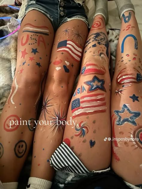 Forth Of July Painted Shorts, Painting Legs For Fourth Of July, July 4th Leg Painting, Fourth Of July Paint Ideas, 4th Of July Outfits Face Paint, Things To Paint On Your Legs For Fourth Of July, Painting Legs For 4th Of July, Vsco 4th Of July Leg Paint, 4th Of July Face Paint For Boys