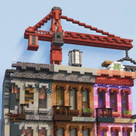 Blaze on Instagram: "Today’s post is a crane and a New York City street made out of my previous 3 city buildings . Building renovation bonus: connected street . It features a crane, a rooftop garden, a dumpster, lampposts, and more… . Special thanks to @zickelenaa for the awesome shaders pictures. . Like this build? Its available for download at the link in my bio (tier 3) . What do you think of this build? Let me know in the comments. . . . #minecraft #minecraftbuilds #minecraftbuildings #mine Minecraft City Lamp Post, Minecraft Dumpster, Minecraft Crane, Minecraft Street Lamp, Minecraft Lamp Post, Minecraft Lamp, Street Lamp Post, Minecraft Banner, Theatre Building