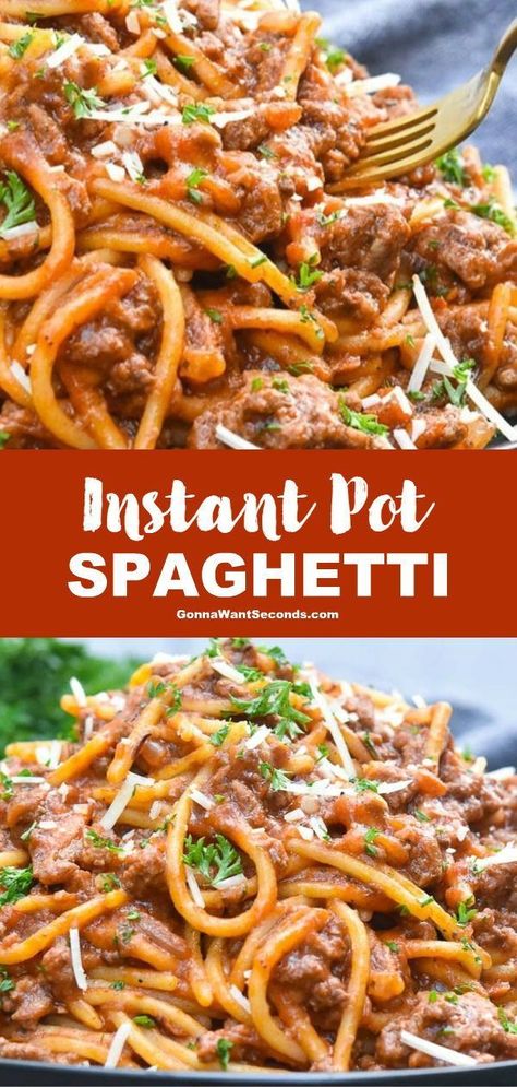 Pasta Dishes For Dinner, Spaghetti Instant Pot, Instantpot Spaghetti, Spaghetti And Meat Sauce, Instant Pot Spaghetti Recipe, Dinner Spaghetti, Dishes For Dinner, Instant Pot Spaghetti, Savory Meals