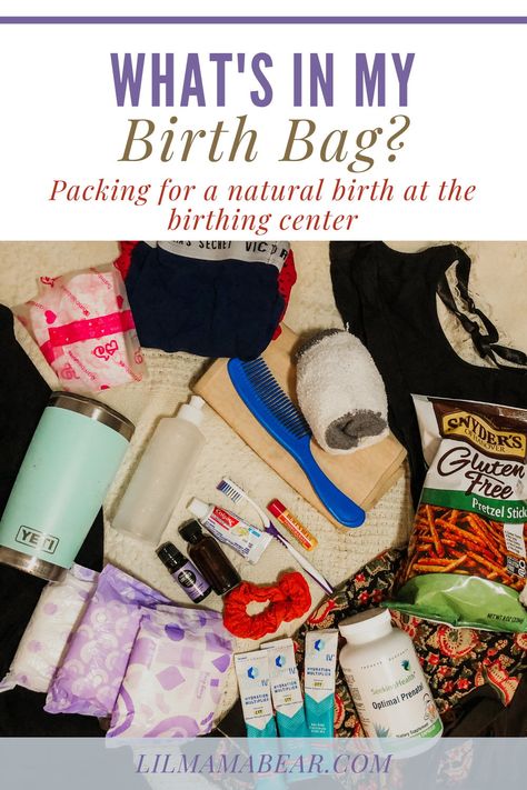 Natural Birth Essentials, Birth Bag For Birth Center, Birth Center Bag Checklist, Birth Bag Checklist, Birthing Center Bag Packing Lists, Doula Bag Essentials, Birthing Essentials, Birth Center Packing List, Birthing Tips