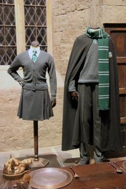 The official male and female Slytherin costumes.                                                                                                                                                                                 More Gryffindor Student, Slytherin Cosplay, Slytherin Uniform, Harry Potter Uniform, Slytherin Costume, Harry Potter Kostüm, Hogwarts Robes, Student Costume, Slytherin Clothes