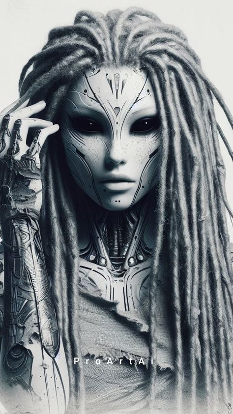 Female Alien, Background Portrait, Mask White, Alien Tattoo, Arte Alien, Fantasy Art Dolls, Cyberpunk Aesthetic, Afrocentric Art, Cyberpunk City