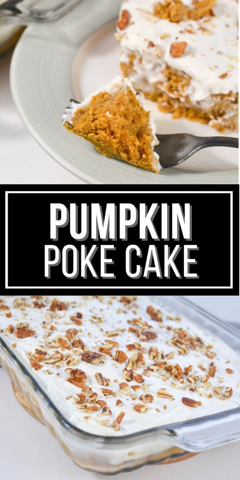 Pumpkin Poke Cake is a staple of Autumn. It is a easy recipe that produces a moist, delicious cake that can not be beat. Fall Dirt Cake Ideas, Pumpkin Pie Poke Cake Recipe, Pumpkin Spice Poke Cake Recipe, Easy Pumpkin Poke Cake, Pumpkin Spice Poke Cake With Caramel, Pumpkin Patch Poke Cake, Holiday Poke Cake Recipes, Pumpkin Pudding Cake Recipes, Pumpkin Poke Cake Recipes Easy