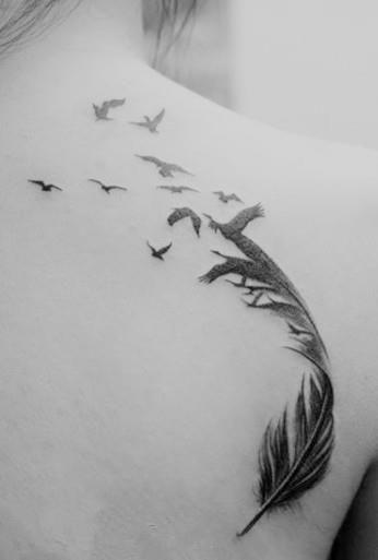 #yesplease Tatoo 3d, Feather With Birds Tattoo, Tiny Bird Tattoos, Feather Tattoo, Feather Tattoos, Cat Air, Trendy Tattoos, Birds Tattoo, Foot Tattoos