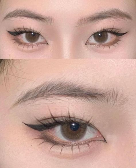 Eye Makeup Tutorial Eyeliner, Douyin Makeup Tutorial, Cute Eyeshadow, Makeup For Round Eyes, Tutorial Eyeliner, Round Face Makeup, Douyin Makeup, Cute Eye Makeup, Doll Eye Makeup