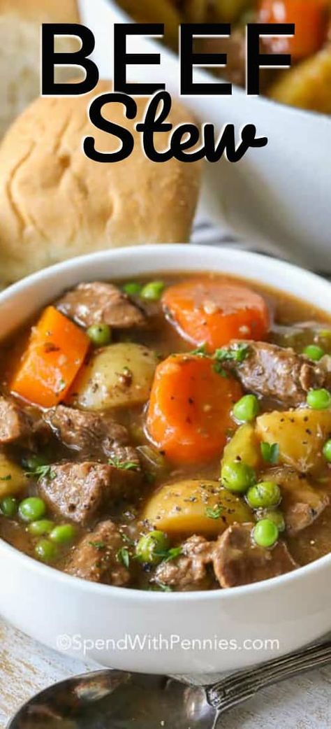 This easy beef stew comes out so perfectly tender and flavorful every time. It is one of our all time favorite recipes! #spendwithpennies #stew #soup #beef #beefstew #carrots #potatoes Easy Beef Stew Recipe, Soup Beef, Stew Soup, Easy Beef Stew, Carrots Potatoes, Spend With Pennies, Beef Stew Recipe, Stew Recipe, Easy Beef