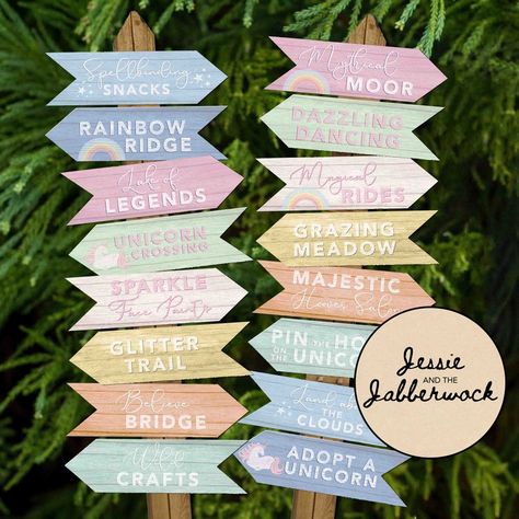 Have a magical party over the rainbow with our pastel unicorn party signs Cloud 9 Party, Make Your Own Banner, Enchanted Forest Party, Galaxy Party, Picnic Decorations, Birthday Party Set, Unicorn Crafts, 9th Birthday Parties, World Party