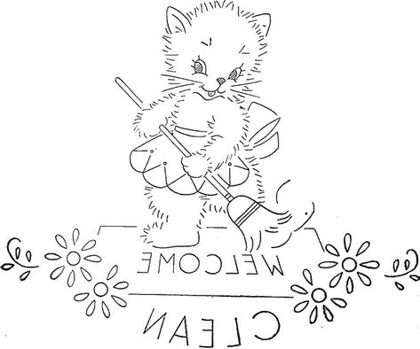 Hand Embroidery Patterns Vintage, Lazy Daisy Stitch, Redwork Embroidery, Color Guide, Embroidery Transfers, Embroidery Patterns Vintage, Embroidery Motifs, Hand Embroidery Pattern, Little Kittens