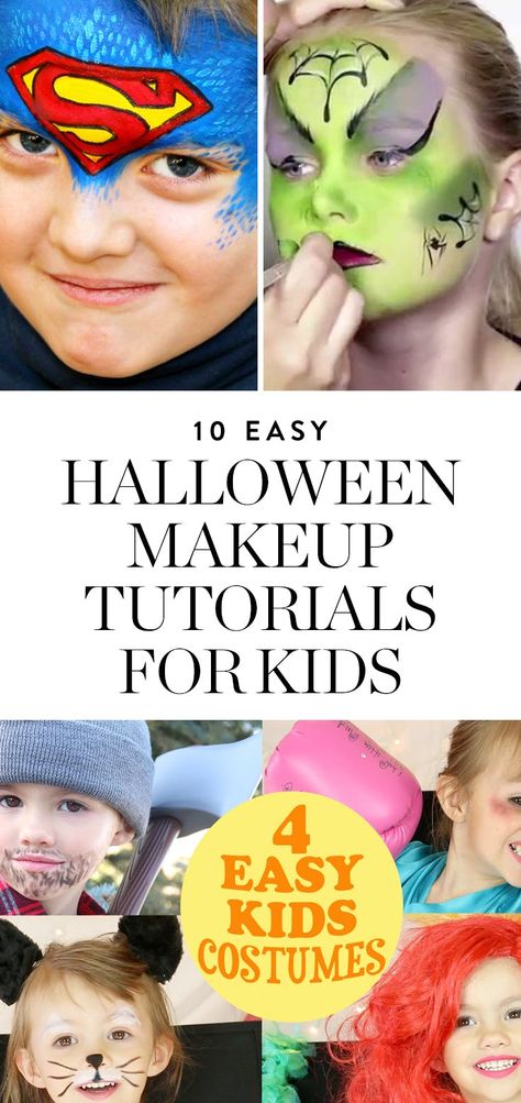 10 Super-Easy Halloween Makeup Tutorials for Kids  via @PureWow Easy Kids Costumes, Simple Halloween Makeup, Makeup Tutorial For Kids, Scarecrow Halloween Makeup, Halloween Makeup Tutorials, Makeup For Kids, Girl Halloween Makeup, Halloween Makeup For Kids, Halloween Makeup Tutorial Easy