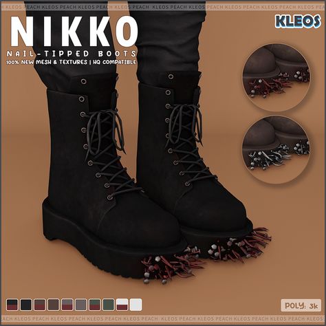 Boots Sims 4 Cc, Kleos Sims, Lumberjack Boots, Sims 4 Male, Grunge Boots, Cc Shoes, Sims 4 Cc Shoes, Black High Boots, Sims 4 Cc Packs