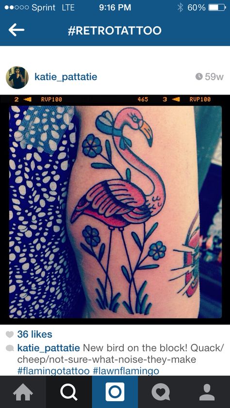 Z Lawn Flamingo Tattoo, Yard Flamingos, Lawn Flamingos, Flamingo Tattoo, Tattoo Time, Retro Tattoos, Time Tattoos, Geometric Tattoo, Watercolor Tattoo