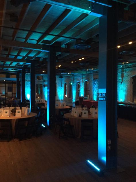 Blue uplighting at Brazos Hall by Altared Weddings and Events Blue Uplighting, Store Lighting, Cuba, Conference Room, Conference Room Table, Weddings, Lighting, Furniture, Blue